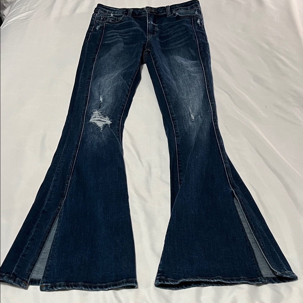 Alrar’d State Vervet High Waist Split Hem Distressed Flare Leg Jeans - Picture 3 of 6